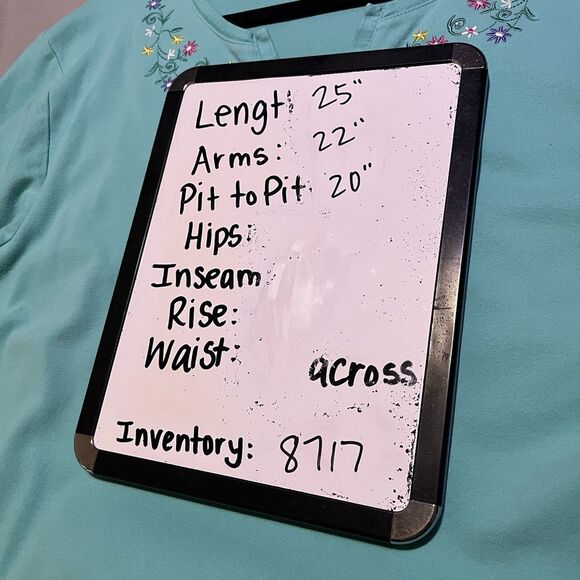 Decorated Originals VTG Teal Blue Floral Embroidered V Neck Top Womens Size 2X - Picture 9 of 9